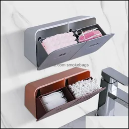 Storage Boxes Bins Bathroom Organizer Cotton Pads Storage Plastic Swab Holder Wall-Mounted Tampon Container Cosmetic 220212 Drop Del Otvzt