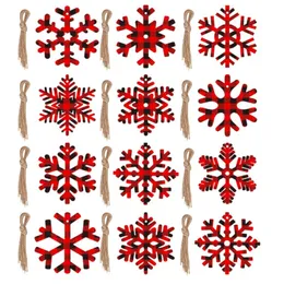 Buffalo Plaid Christmas Wood Snowflake Ornaments Snöflingor Träskivor Hantverk för DIY -hantverk Holiday Decorations RRE15009