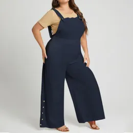 Pants VONDA 2022 Plus Size Summer Jumpsuits Women Sexy Sleeveless Solid Loose Wide Leg Playsuits Office Overalls Pantalones