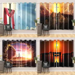 Curtain Laeacco Jesus Cross Pattern Window Curtains Holy Light Printed Drape Home High Quality Sunshade Polyester
