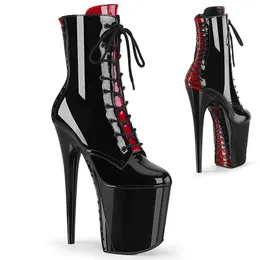 Botas 20 cm Zapatos de baile en barra Plataforma Mujeres sexy Stripper Botines 8 pulgadas Tacones altos Moda gótica Fetish Queen Black Lacing Red T221010