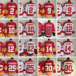 1972-1999 فيلم Retro CCM Hockey Jersey Embroidery 12 Jarome Iginla 2 al Innis 9 Lanny McDald 10 Gary Roberts 14 Theoren Fleury 25 Joe Nieuwendyk 30 Mike