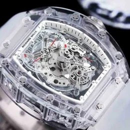 Luxury Mens Mechanics Watch Toy Machine Milo RM56-01 Transparent Glass Case Watch Importerad rörelse Fashion Rubber Band