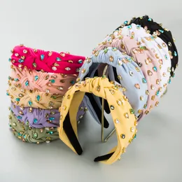 Fashion Crystal Fabrics anchos de diadema para mujeres Bownot Bands Piel Party Party Hair Jewelry Hoop
