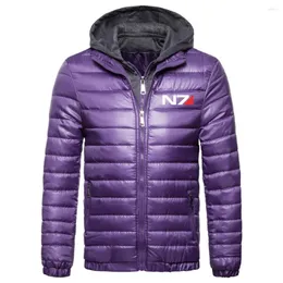 Men's Down Winter Jacket Mass Effect N7 Logo Print Custom Made Spliced Cotton Warm Thicken Man Jackets Men Clothes Selling