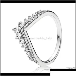 Band Rings Trendy Genuine 925 Sterling Sier Shimmering Princess Wishbone Ring For Women Wedding Engagement Party Pandora Jewelry Gif Otmn8