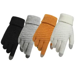 Luvas de tela de toque de inverno homens homens quentes malhas esticadas imita￧￣o de l￣ de dedo completo guantas f￪mea croch￪ 9 cores