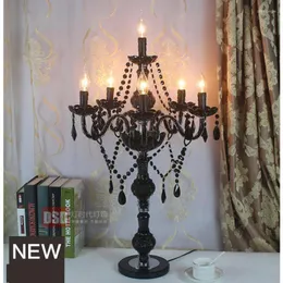 Lampy stołowe Wedding LED Black Crystal Lamp Glass Candlestick Luminaria de Mesa Candle Holders Sald Sald Bedside Guide