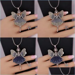 Pendant Necklaces Statement Neclaces Sweater Chain Pendant Enamel Jewelry Maxi Neclace Alloy Dance Girl Fairy Angel Necklace 10 N2 D Dhthd