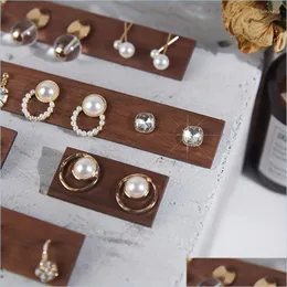 Smycken påsar väskor smycken påsar väskor doreen box trä örhänge display förvaring high-end svart valnöt solid po props 6/12/18 dhp4k