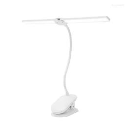 Bordslampor AT35 LED -kl￤mman dubbelhuvud skrivbordslampa flexibel svanhals Touch Dimning USB laddningskl￤mma p￥ f￶r kontoret