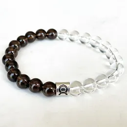 Strand MG1685 Neues Design Stier-Sternzeichen-Armband 8 mm Tansania Rauchquarz klarer Kristall Energie Handgelenk Mala natürlicher Edelstein-Schmuck