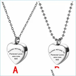 Pendant Necklaces Heart Memory Necklace For Women Please Return To Forever Love Stainless Steel Ashes Urn Jewelry Drop Delivery 2022 Dh258