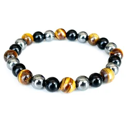 ストランドMG1716 Aquarius Zodiac Bracelet 8 mm Tiger Eye Stone Black Tourmaline Hematite Chakra Wrist Mala Natural Gemstone Jewelry