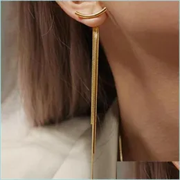 Dangle Chandelier Vintage Gold Color Bar Long Thread Tassel Drop Dangle Earrings Women Girl Design Glossy Arc Geometric Earring Fash Dhdiu