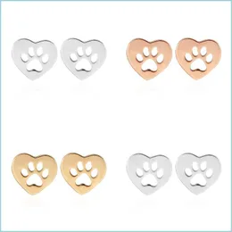 Stud Bear Paw Confidante örhängen smycken Lady Plated Gold Hollowing Out Love Heart Footprint Ear Studs Valentines Day Simplicity 2 5 DHFM4