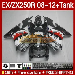 Tanque de atendimento OEM para Kawasaki Ninja ZX250R EX ZX 250R ZX250 EX250 R SUBARK PISH BLK 08-12 163NO.7 EX250R 08 09 10 11 12 ZX-2000R 2008 2009 2010 2012 2012 Fairing de 2012