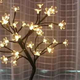 Night Lights 48/36 LED Cherry Blossom Tree Light Desk Top Bonsai Crystal Flower Table Lamp For Home Party Wedding Christmas Decor
