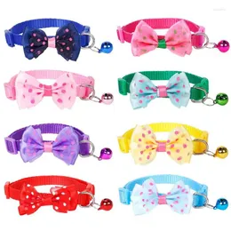 Dog Collars Pet Necklace Adjustable Strap Accessories For Collar Bowknot Nylon Cat Bow Tie Bell Puppy Candy Color Necktie