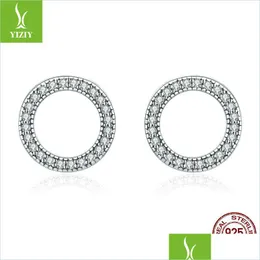 مسمار أصلي 925 Sterling Sier Luminous Round Circle Stud أقراط للنساء للمجوهرات هدية إسقاط تسليم 2022 قرط Dhjyy