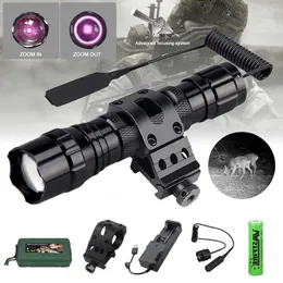 Lanternas tochas 501b LED LED lanterna tática Zoomable Visão noturna Hunting Torch Recarregável lanternas à prova d'água IR 850NM/940NM L221014