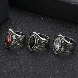 Cluster Rings Vintage Handmade Vintage Titanium Steel Ring For Men Women Ancient Silver Color Oval Black Onyx Stone Punk Creative Finger Jewelry
