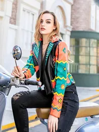 Women's Leather PU WomEuropean Station Women Spring And Autumn Fashion Color Graffiti Print Fried Street Punk Motorcycle Jacket