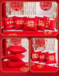 Rote Kissenbezüge im chinesischen Stil, Hochzeitsdekoration, quadratischer Kissenbezug für Bett