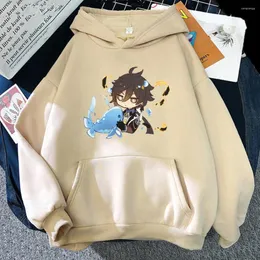 Kvinnors hoodies genshin påverkar kläder kvinnor spel zhong li tryck kawaii hoodie färger 11 överdimensionerade tröjor anime estetik hajuku wram