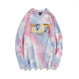 Camisetas masculinas olhos criativos de impressão 3D Tie-dye streetwear de manga longa camisetas de outono de qualidade masculina roupas casuais camisetas de luxo