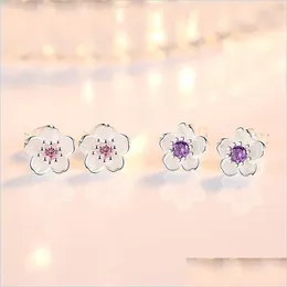 Stud Moda Donna Vedi Detial Fungo Bianco Ornamenti Romantico Ciliegia Piccolo Orecchio Pulito Chiodi fatti a mano Rosa Viola Lusso Zircone Gioiello Dhjef