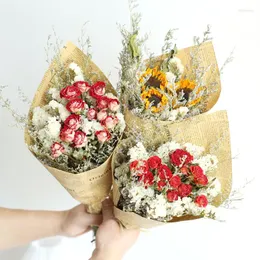 Dekoratif çiçekler 1 demet doğal kurutulmuş çiçek çipi buket sevgilisi çim korunmuş gül düğün hediyesi ev dekorasyon