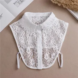 Laço amarra as mulheres elegantes bordados bordados de laca oca decote de flor lady colar de colarinho falso destacável cartigã botão de lapela blusa tops