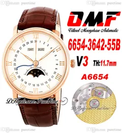 OMF Villeret Complicated Function A6554 Automatic Mens Watch V3 40mm v Rose Gold White Dial Roman Markers Brown Leather Strap Super Edition Puretime H8