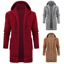 Men's Hoodies Solid Color Knitted Coat Hooded Long Windbreaker Cardigan Medium Length Sweater Casual Men Sleeve