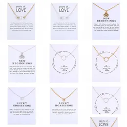 Anhänger Halsketten Halsketten mit Geschenkkarte Kreis Perlen Hufeisen Kompass Lotus Blume Anhänger Gold Sier Kette für Frauen Mode J Dhwvt