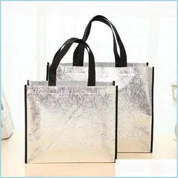 Storage Bags Diy Shop Bags Foldable Fashion Tote Laser Fabric Nonwoven No Zipper Bag Home Reusable Handbags Drop Delivery 2022 Garden Dh7Fp