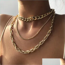 Kedjor kvinnor halsband smycken 3 st/set trendig mode guld sier f￤rg geometrisk legering l￤nk kedja punk hip hop 3480 Q2 droppleverans dhnzb