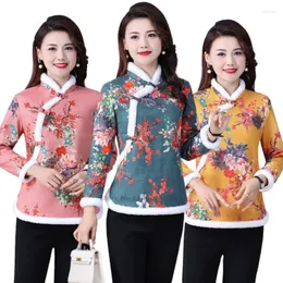 Etnik Giyim 2022 Kalın Ulusal Stil Kat Geleneksel qipao Ceket Çin Tang Takım Kadın Çiçek Baskı Cheongsam Tops Vintage