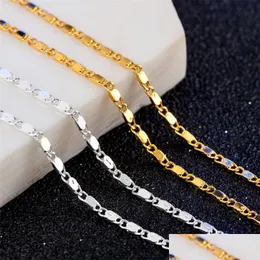 Ketten 2 mm glatte flache Ketten Halskette Mode Frauen 18 Karat vergoldete Kette für Männer 925 Silber Halsketten Geschenke DIY Schmuck 1198 B3 Drop Dhvdt