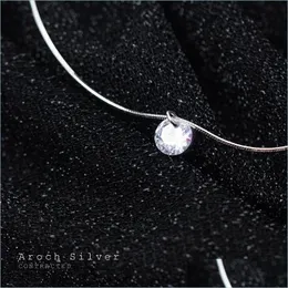Подвесные ожерелья Modian Pure 925 стерлингов стерлинговый ослепитель AAA Циркон круглый подвеска для женского модного кожея