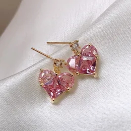 Bling Pink Lover Heart Stadniny Kolczyki 18-karatowe prawdziwe pozłacane biżuteria S925 Igła