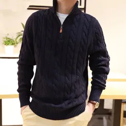 Maglione da uomo di design con cerniera in lana, colletto a mezza altezza, top invernali casual, polo con ricamo, colletto alla coreana stile libero