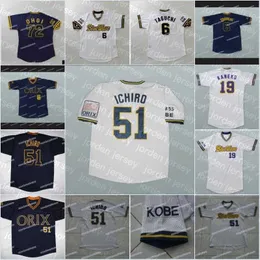 Benutzerdefinierte Baseball-Trikots Männer 51 Ichiro Suzuki Japan ORIX BLUE WAVE Baseball-Trikot 19 Kaneko 6 Tagughi 72 Ohgi Hochwertige Trikots