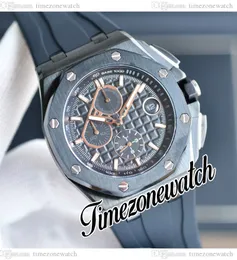 44 ミリメートル 26405CE クォーツ クロノグラフ メンズ腕時計 26405 ブラック テクスチャード ダイヤル PVD ブラック スチール ケース ラバー ストラップ ストップウォッチ 新しい腕時計 Timezonewatch E244C3