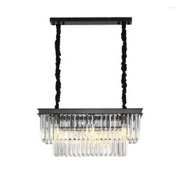 Pendant Lamps Luxury Crystal Suspension Lamp Square Black Chandelier With Gold Round Iron