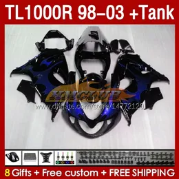 Tankmässor för Suzuki TL-1000R SRAD TL-1000 TL 1000 R 1000R 98-03 Kroppsarbete 162NO.140 TL1000R 1998 1999 2000 01 02 03 TL1000 R 98 99 00 2001 2002 2003 Fairing Blue Flames