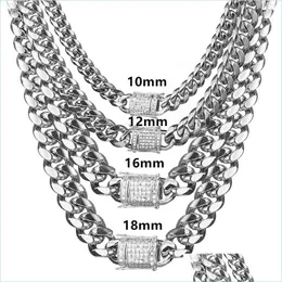 Kedjor 8-18 mm bred rostfritt stål kubansk Miami-kedjhalsband CZ Zircon Box Lock Big Heavy Hip Hop Jewelry 437 Q2 ​​Drop Delivery 2022 DHNN8