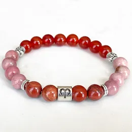 Strand MG1673 Väduren Zodiac Armband för kvinnor 8 mm AAA -klass Carnelian Red Jasper Rhodonite Wrist Mala Natural Gemstone Jewelry