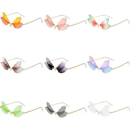 9 colori Queena Fashion Senza montatura Dragonfly Wing Occhiali da sole Donna Vintage Clear Ocean Lens Eyewear Uomo Rosa Giallo Occhiali da sole Tonalità